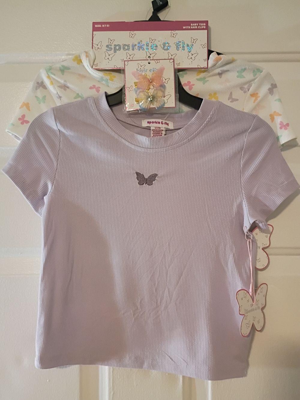 Sparkle & Fly Kids' Lavender Butterfly Ribbed Tee